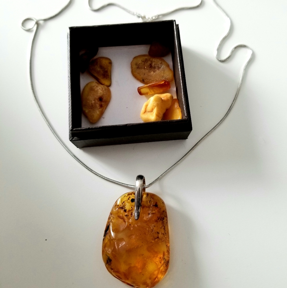 Handmade amber in silver necklace